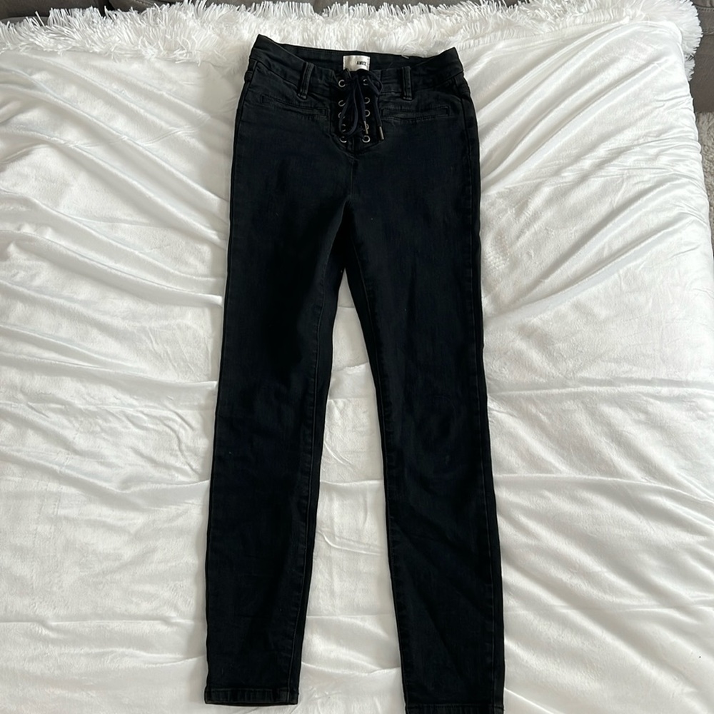 AMUSE SOCIETY Lace Up Black Denim Skinny Jeans Sz 25